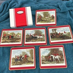 6 vintage PIMPERNEL English Fox Hunting Corkbacked Placemats 8.75" x 7.75"